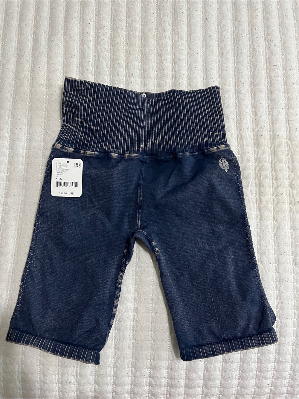 Free People Dark Navy Ribbed-Waist Athletic Shorts